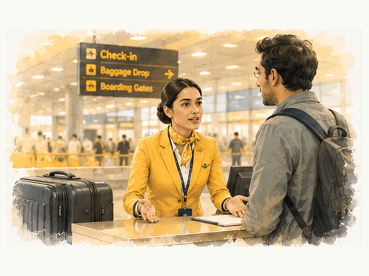 Check-in, baggage and boarding communication at the counter