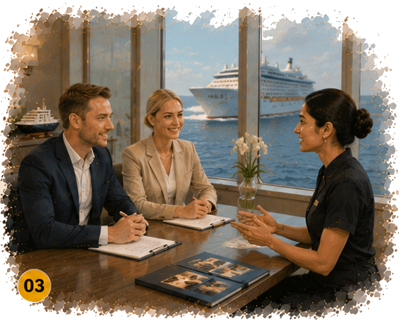 Student in a mock cruise line spa placement interview, answering fluently in English
