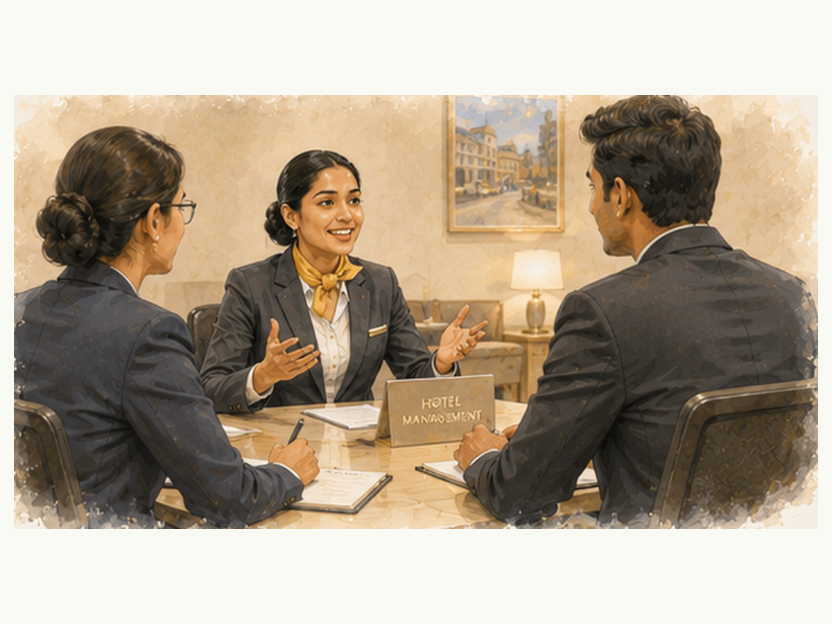 Students in a placement interview and group discussion