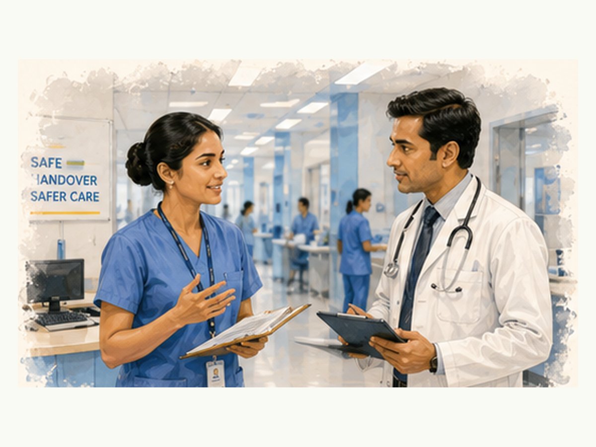 Nurse giving a clinical handover to a doctor