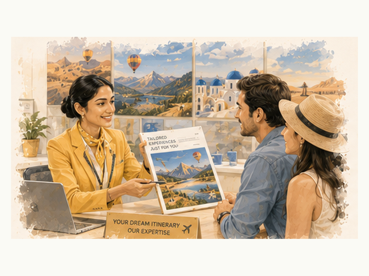 Consultant presenting a custom itinerary proposal to a client